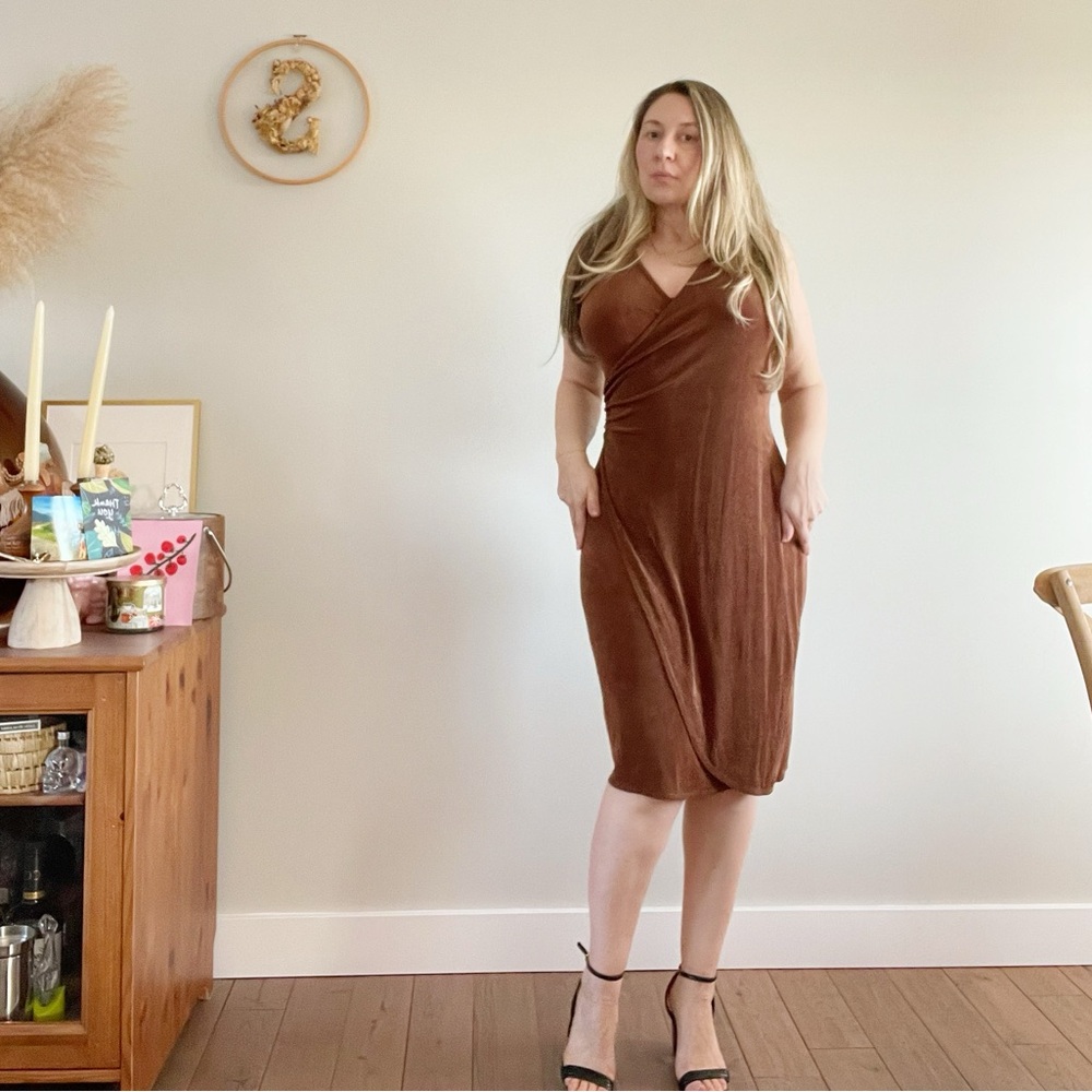 Kim&Co stretchy Elegant Brown Wrap Dress